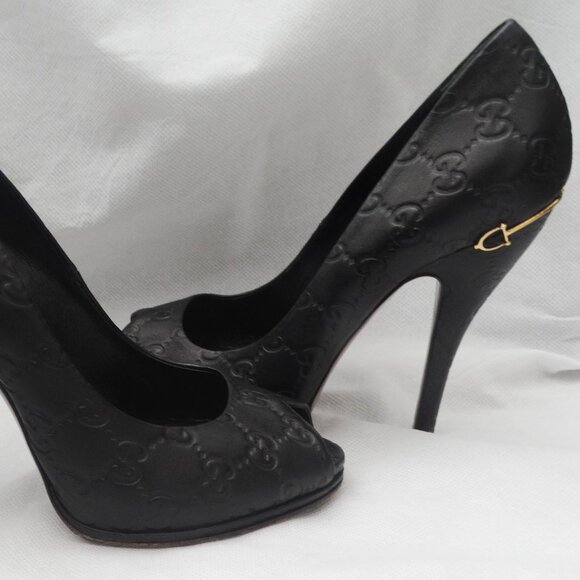 GUCCI GG Logo Guccisima Monogram Pumps Peep Toe 39.5/9 US, Horsebit heel ITALY - Picture 3 of 12